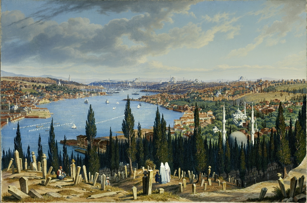 Hubert Sattler, Kosmorama: Istanbul vom Friedhof Eyüp aus (Türkei), Öl auf Leinwand, Inv.-Nr. 9000-49