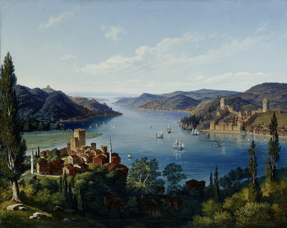 Hubert Sattler, Kosmorama: Bosporus von der asiatischen Seite aus (Türkei), Öl auf Leinwand, Inv.-Nr. 6093-49