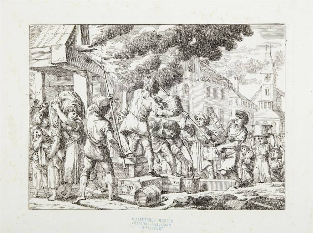 Menschen bei Löscharbeiten, Josef Bergler d.J., 1802, Inv.Nr. 6417-49, © Salzburg Museum