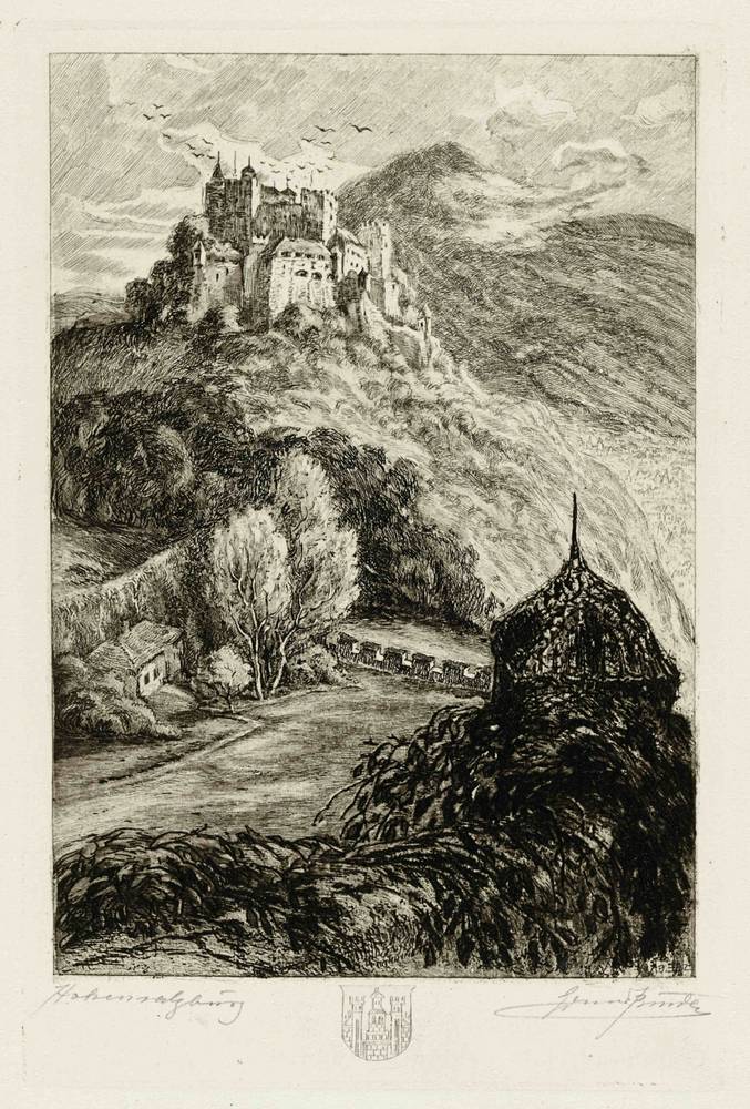 Eduard Binder (1869–1946), Hohensalzburg Fortress from Mönchsberg, 1921, Radierung auf Papier, © Salzburg Museum