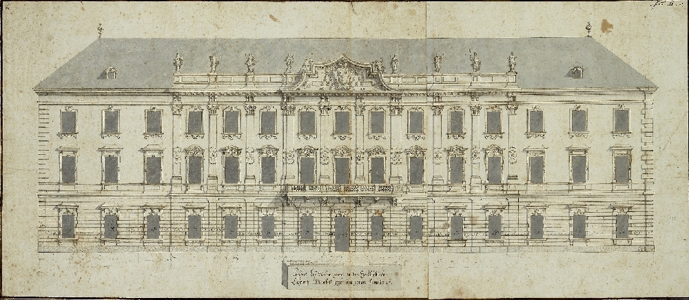 Aufriss der Gartenfassade von Schloss Mirabell, Johann Lukas von Hildebrandt, 1722, Inv.-Nr. 13233-49