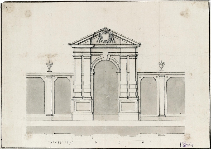Design for the rear wall of the Pferdeschwemme (horse pond), Johann Bernhard Fischer von Erlach, early 18th c., pen and ink, wash, inv. no. 7504-49