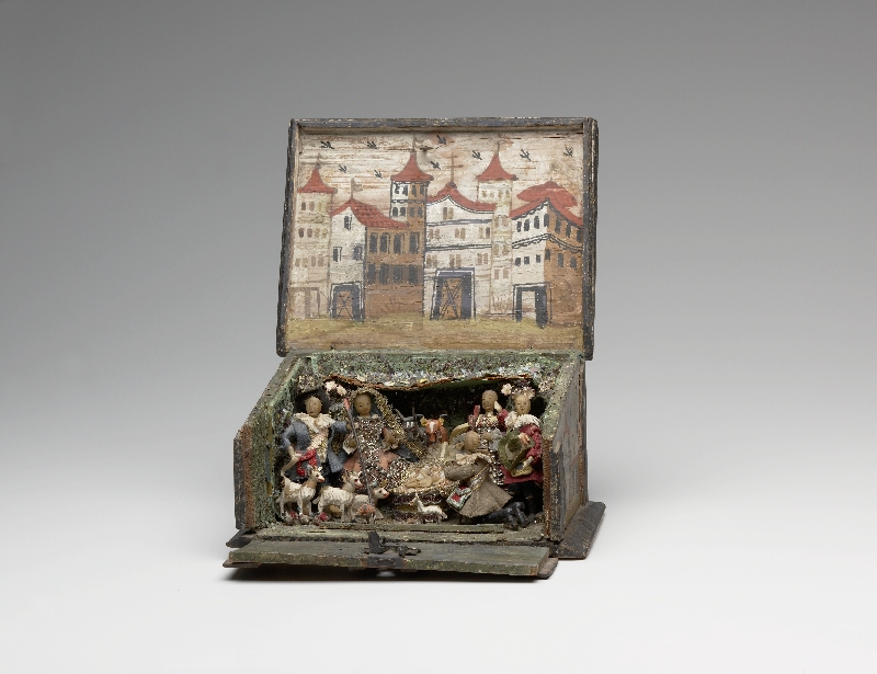 Sewing box crib, Laufen shipmen’s crib, Oberndorf/Laufen–Salzburg, between 1750 and 1800, wax, attired, wood, inv. no. 14-1923