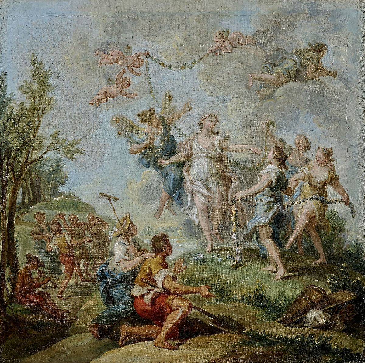 Zephyr und Flora, Entwurf für einen Teppich, Charles Philippe Amédée Van Loo (Vanloo), Öl auf Leinwand, Inv.-Nr. RO 0047; Ausführung als Ölgemälde in Fontainebleau