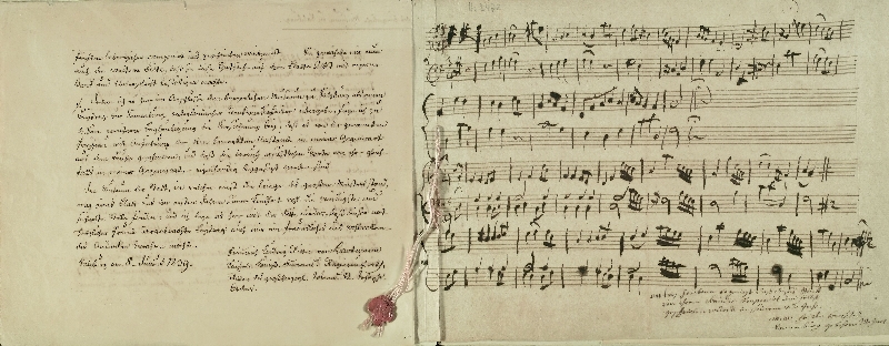 Wolfgang Amadeus Mozart, Salzburg, 1764, Menuett G-Dur KV 1 (1e) mit Trio C-Dur KV 1 (1f) für Klavier, Papier, Tinte, Inv.-Nr. BIB HS 2472