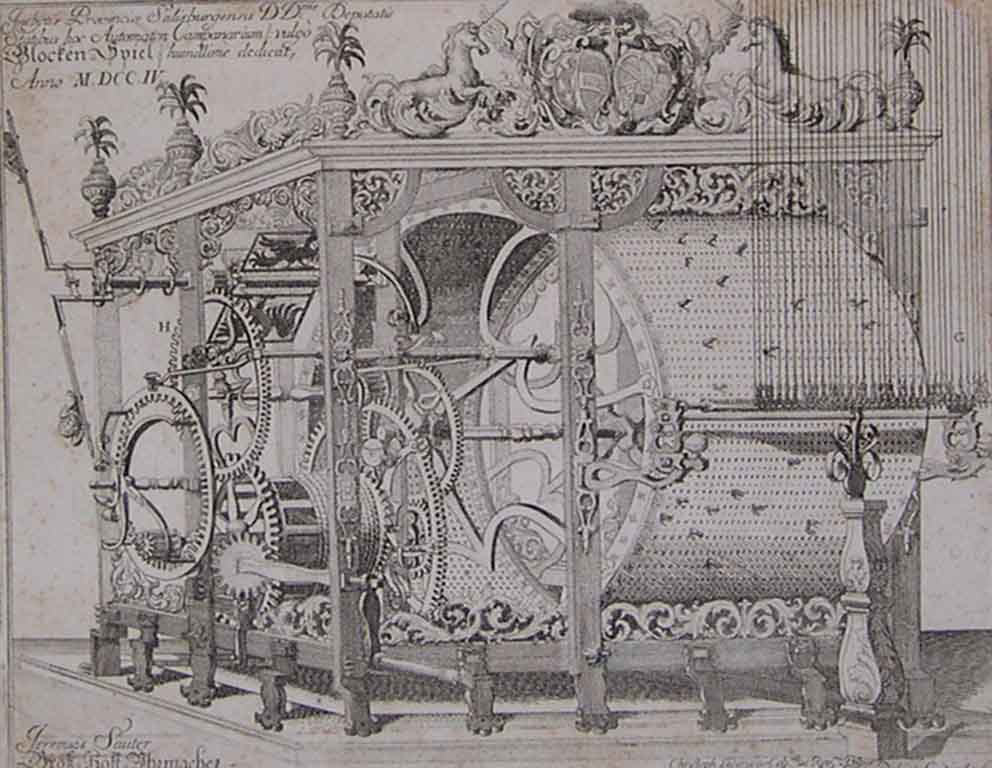 The Carillon mechanism, Christoph Lederwasch, etching, 1704, inv. no. 806-49