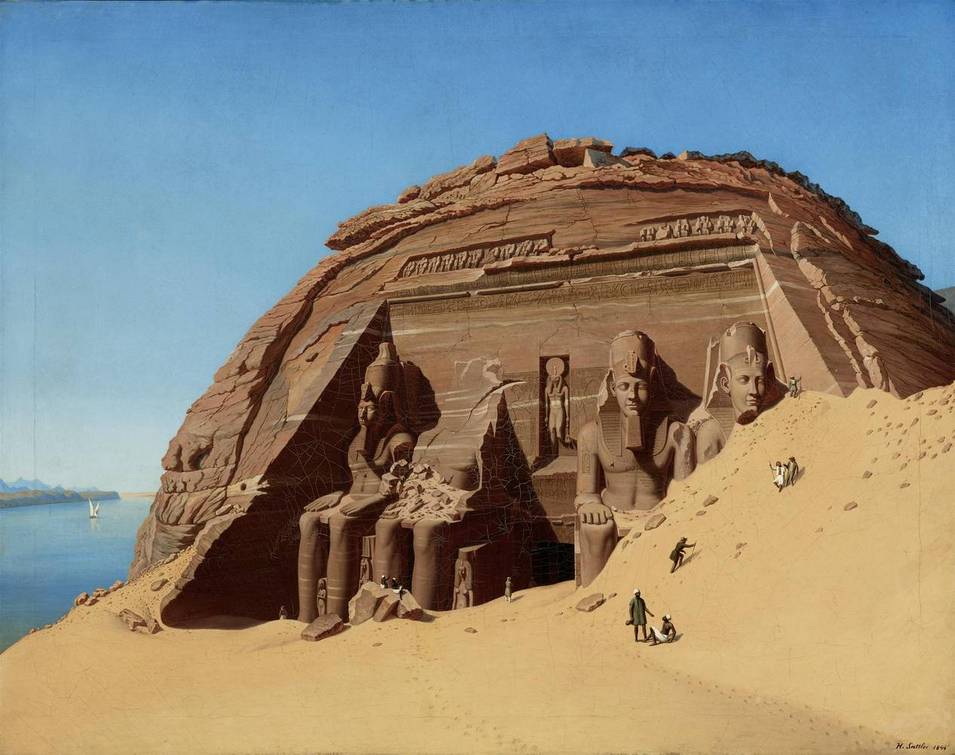 Der große Tempel Ramses II. in Abu Simbel (Ägypten), Hubert Sattler (1817–1904), 1846, Öl auf Leinwand, Salzburg Museum, Inv.-Nr. 9072-49