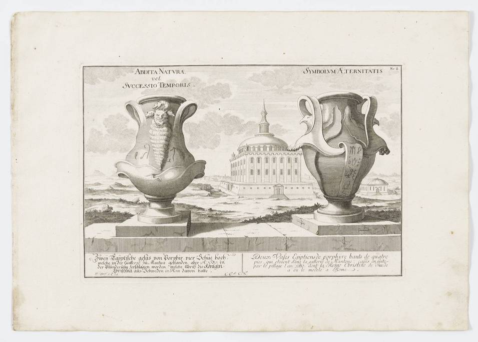 Johann Bernhard Fischer von Erlach (1656–1723), zwei ägyptische Gefäße, Kupferstich aus: Historische Architektur V/2, Wien 1721, © Wien Museum